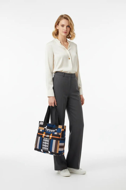 Geometric Pattern Nylon Tote Bag - Modern Design Shoulder Bag