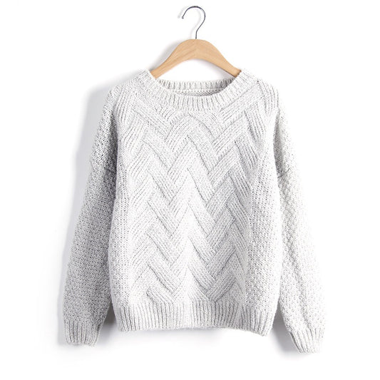 Women's Mohair Chunky Knit Pullover – Loose Fit Colorblock Sweater