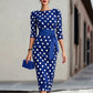 Women's Elegant Polka Dot Bodycon Midi Dress | Cross-Tie Slim Fit Party Dress