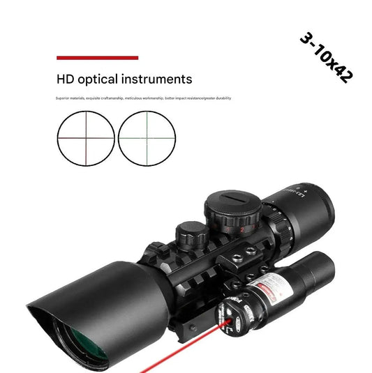 3-10X42 Tactical Rifle Scope with Integrated Red Laser Sight - Picatinny Mount