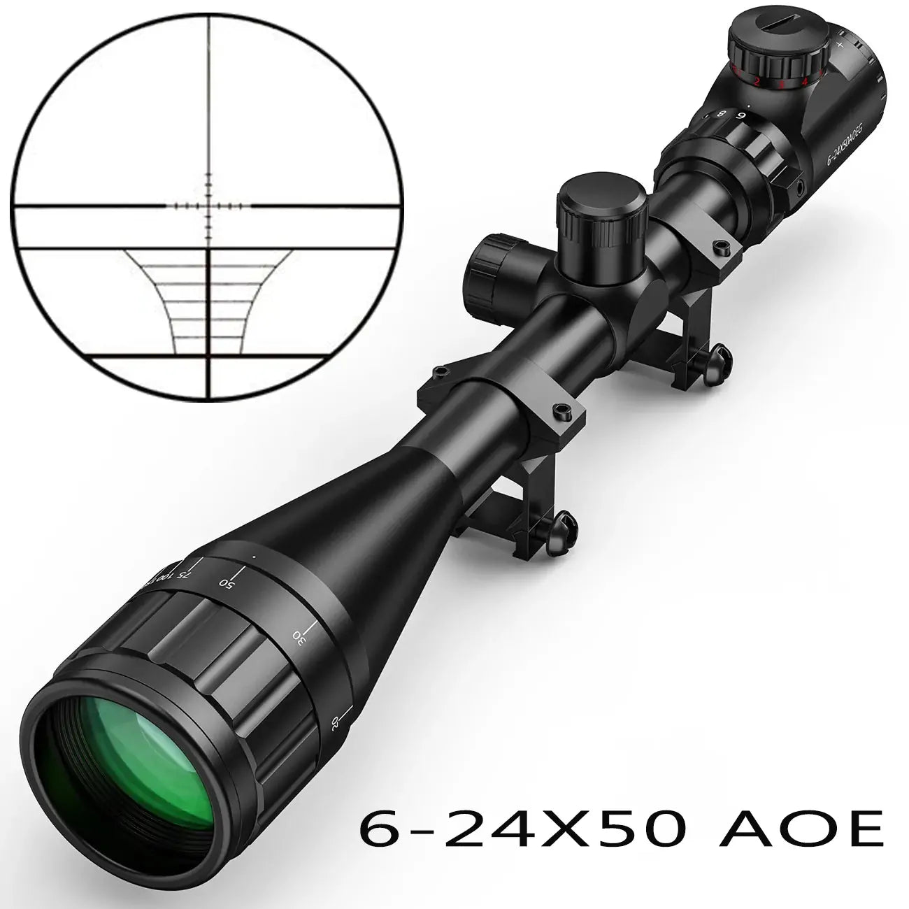 6-24X50AOE Tactical Rifle Scope - HD Optical Shockproof Scope with Red/Green Illuminated Reticle
