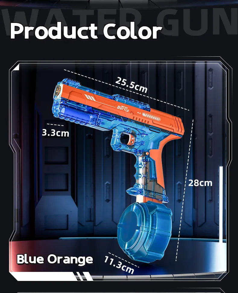 Electric Water Battle Gun – Auto Squirt Pistol with LED Light & 500ml Drum Tank