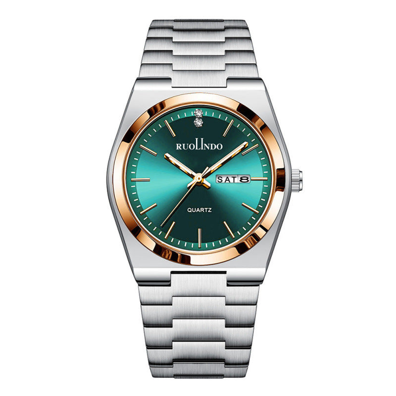 Men's Ultra-Thin Quartz Watch - Stainless Steel Butterfly Clasp, Calendar & Weekday Display