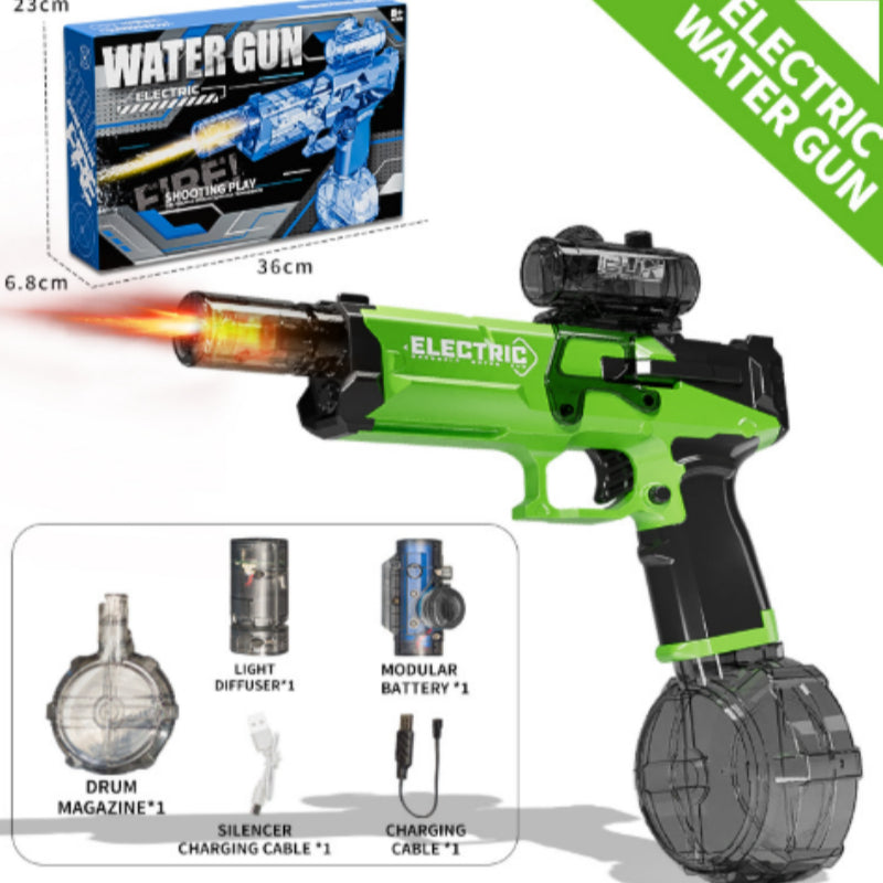 Electric Water Gun with Colored Lights – High-Speed Burst, Large Capacity Drum Magazine