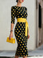 Women's Elegant Polka Dot Bodycon Midi Dress | Cross-Tie Slim Fit Party Dress