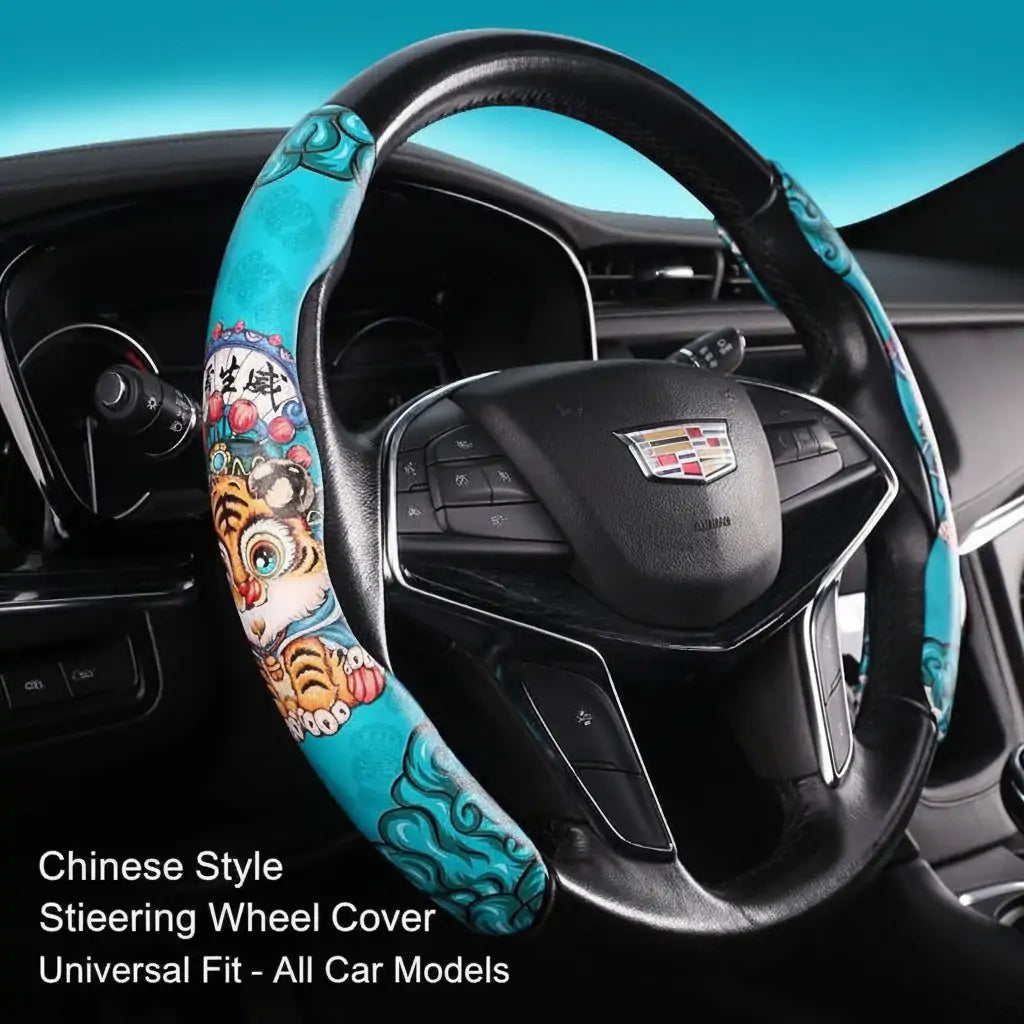 Oriental Cloud Pattern Steering Wheel Cover - Premium Leather Car Accessory