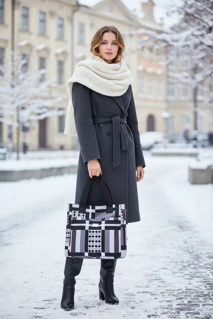 Geometric Pattern Nylon Tote Bag - Modern Design Shoulder Bag