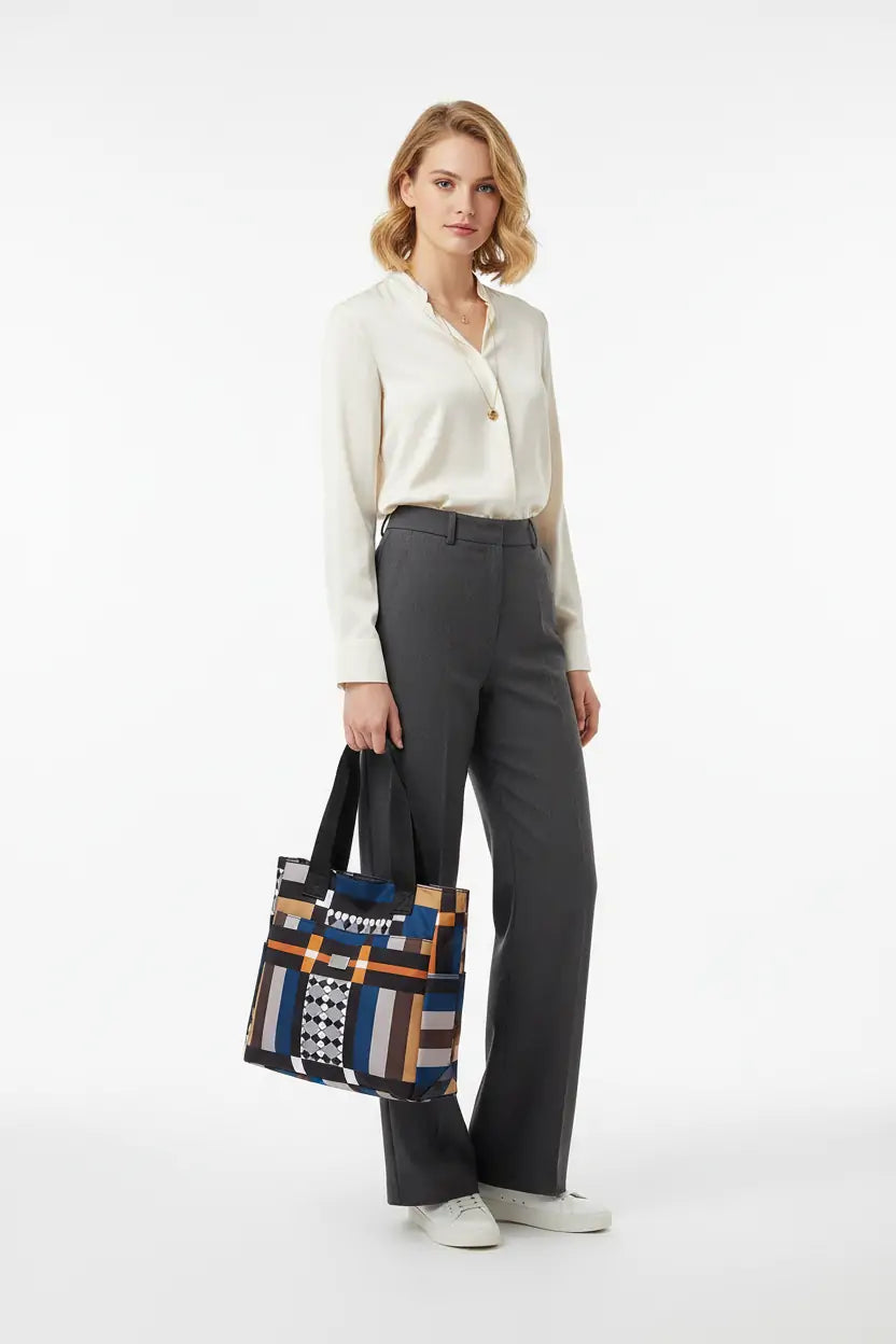 Geometric Pattern Nylon Tote Bag - Modern Design Shoulder Bag