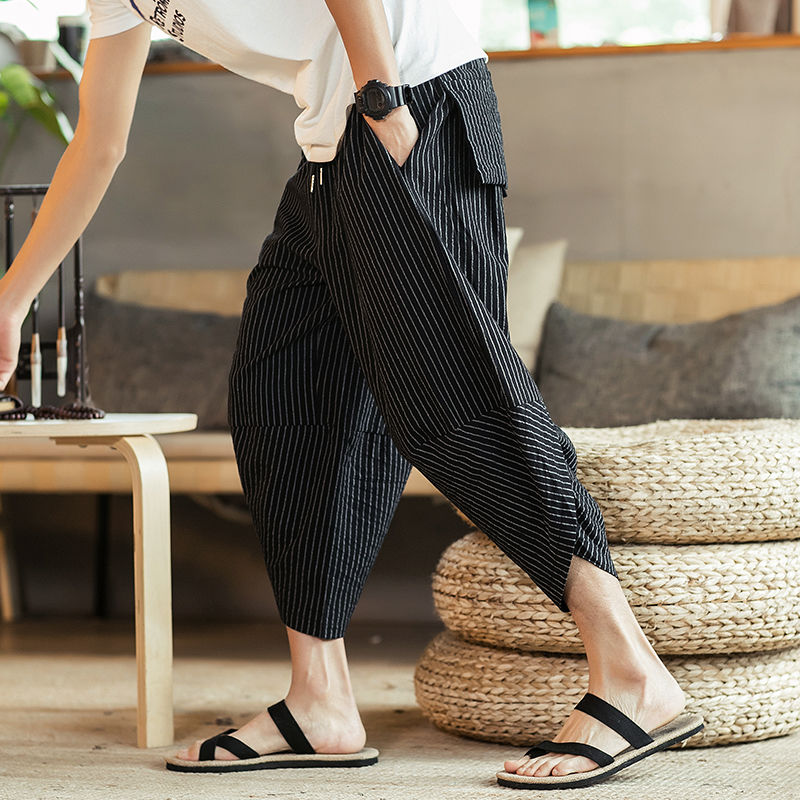 new linen summer loose Middle trousers men's harem pants
