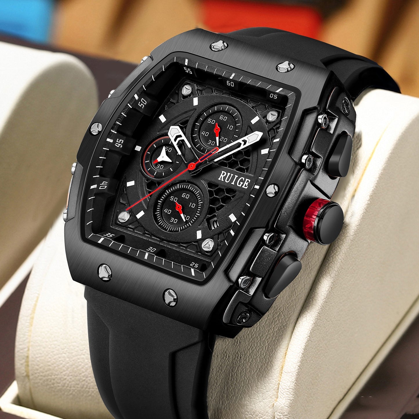 RuiGe Men's Outdoor Barrel-Shaped Fashion Wristwatch | Slim 10mm Design