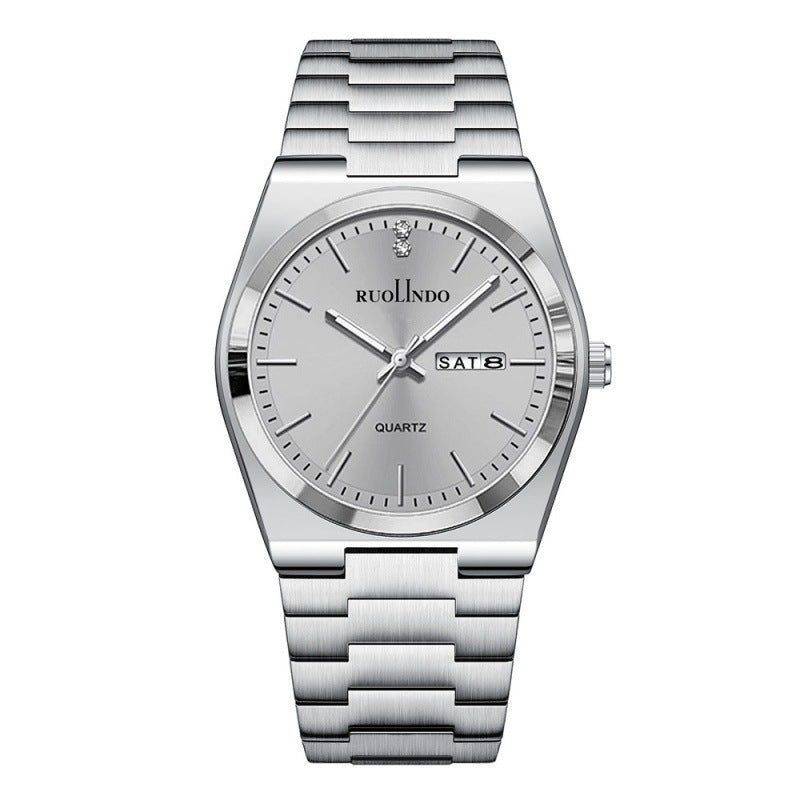 Men's Ultra-Thin Quartz Watch - Stainless Steel Butterfly Clasp, Calendar & Weekday Display