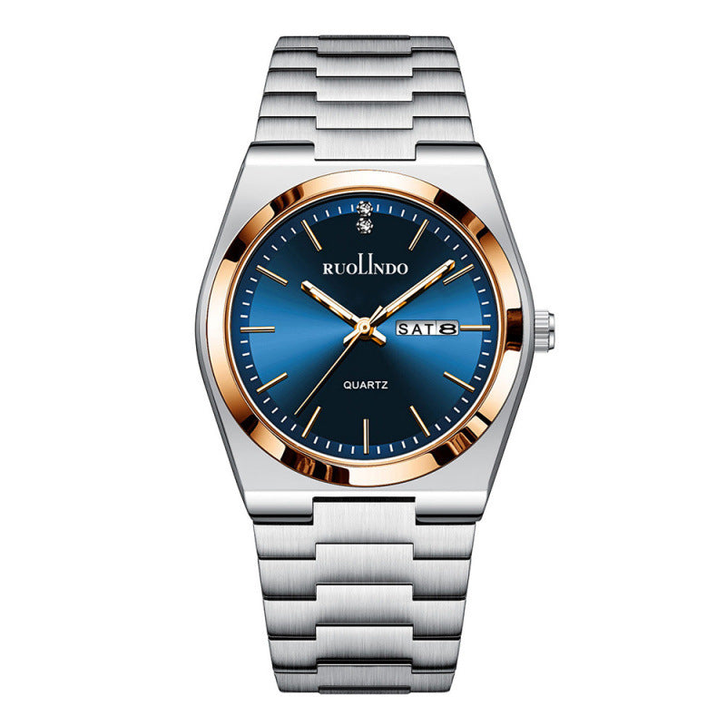 Men's Ultra-Thin Quartz Watch - Stainless Steel Butterfly Clasp, Calendar & Weekday Display