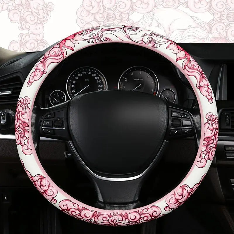Oriental Cloud Pattern Steering Wheel Cover - Premium Leather Car Accessory BEYOND INTERNATIONAL TRADE