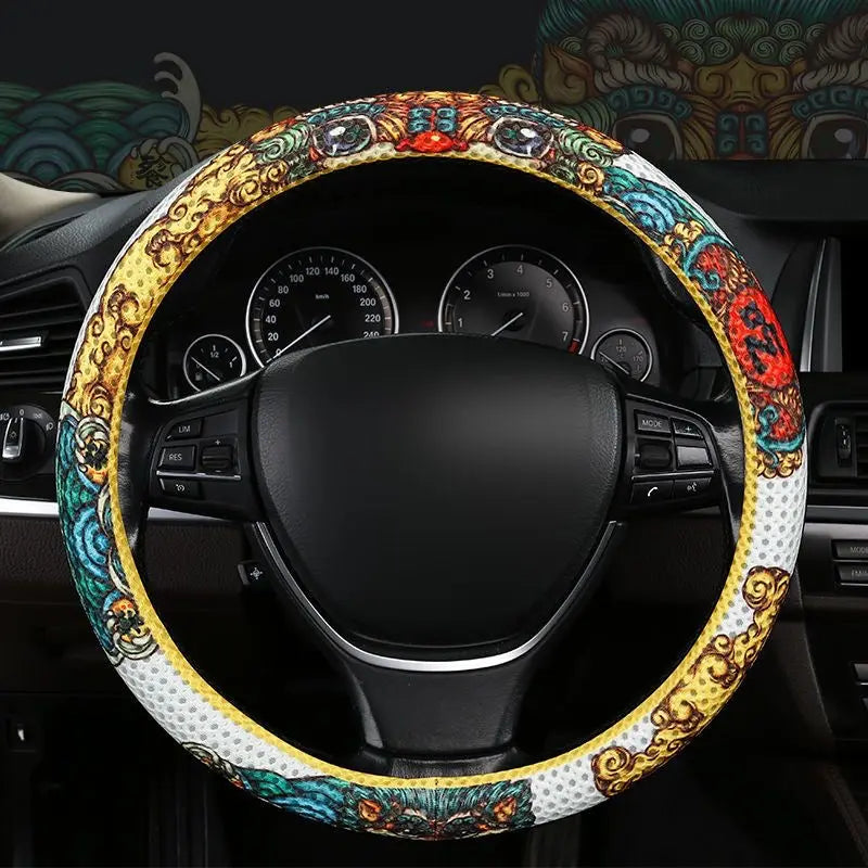 Oriental Cloud Pattern Steering Wheel Cover - Premium Leather Car Accessory BEYOND INTERNATIONAL TRADE