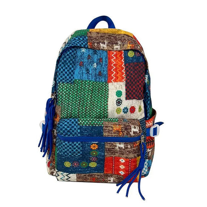 Nepalese Patchwork Backpack - Handmade Ethnic Graffiti Style Lightweight School Bag Nepalese Artisans