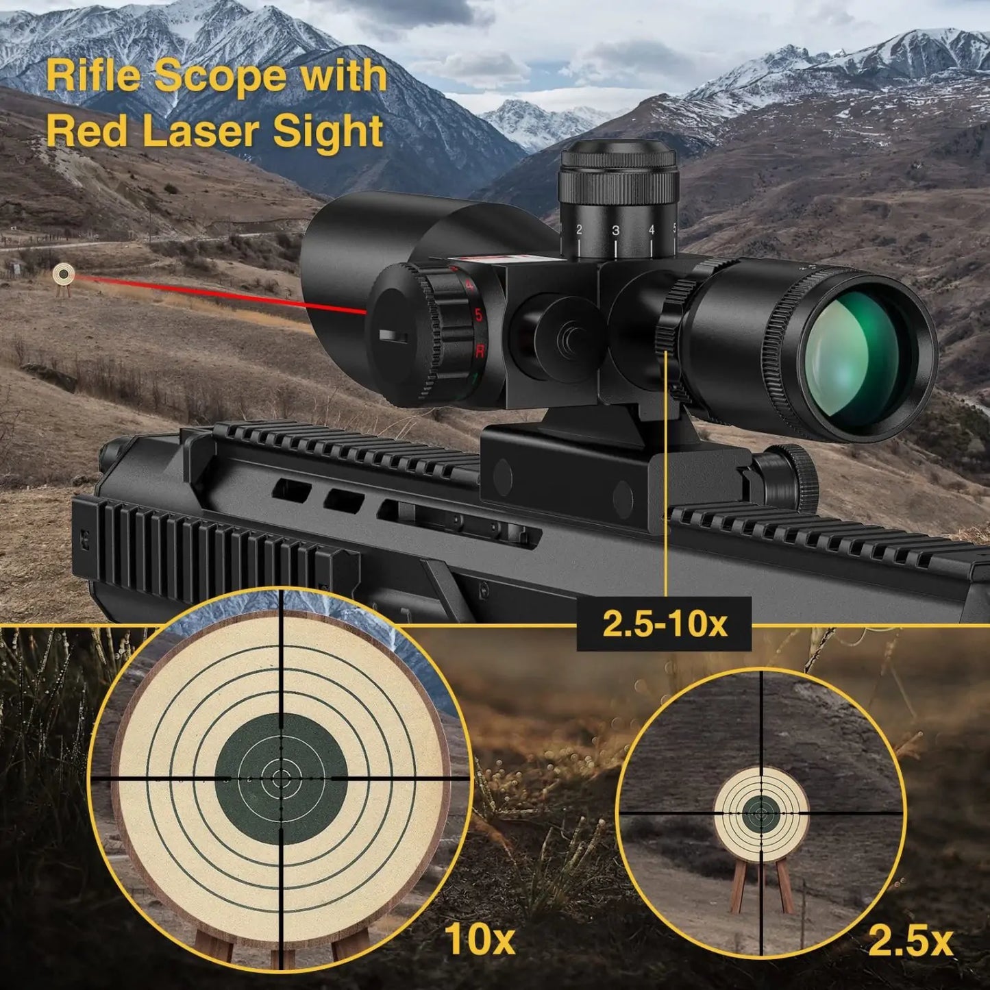 3-10X42 Tactical Rifle Scope with Integrated Red Laser Sight - Picatinny Mount