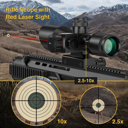 3-10X42 Tactical Rifle Scope with Integrated Red Laser Sight - Picatinny Mount