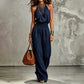 Women's Sleeveless Backless Halter Jumpsuit | Wide-Leg Lace-Up Onesie