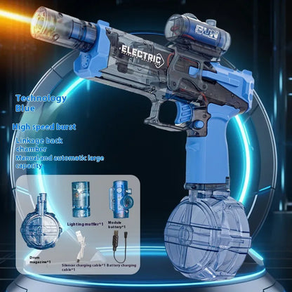 Electric Water Gun with Colored Lights – High-Speed Burst, Large Capacity Drum Magazine