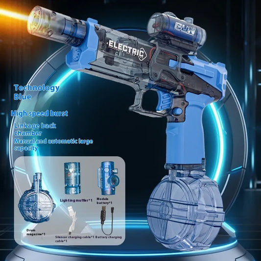 Electric Water Gun with Colored Lights – High-Speed Burst, Large Capacity Drum Magazine