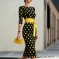 Women's Elegant Polka Dot Bodycon Midi Dress | Cross-Tie Slim Fit Party Dress