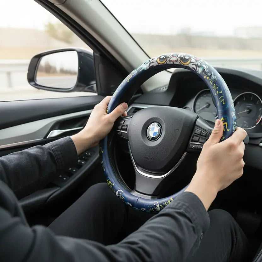 Oriental Cloud Pattern Steering Wheel Cover - Premium Leather Car Accessory