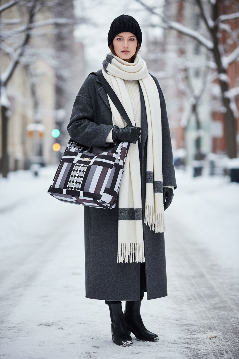 Geometric Pattern nylon Tote Bag - Modern Design Shoulder Bag