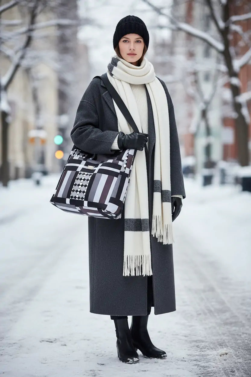 Geometric Pattern Nylon Tote Bag - Modern Design Shoulder Bag