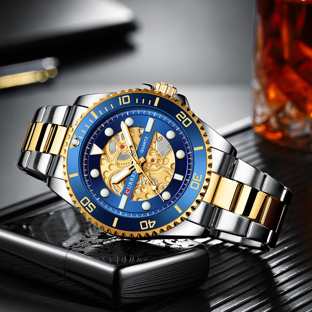 CURREN Men's Skeleton Quartz Watch – Two-Tone Stainless Steel Diver Style