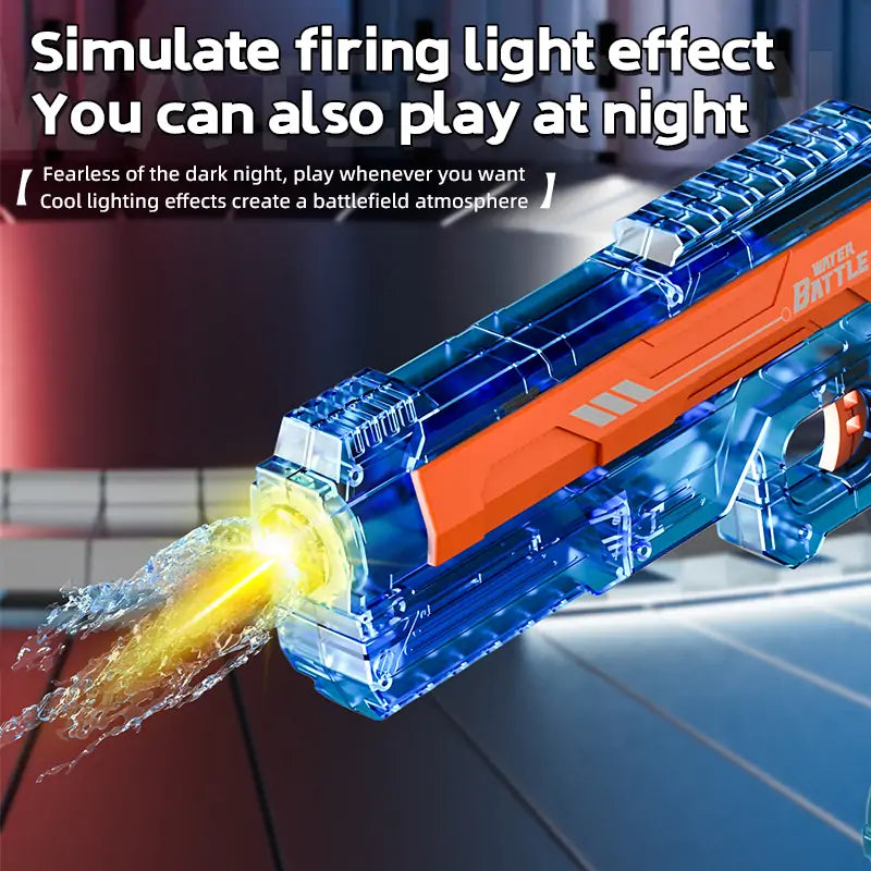 Electric Water Battle Gun – Auto Squirt Pistol with LED Light & 500ml Drum Tank