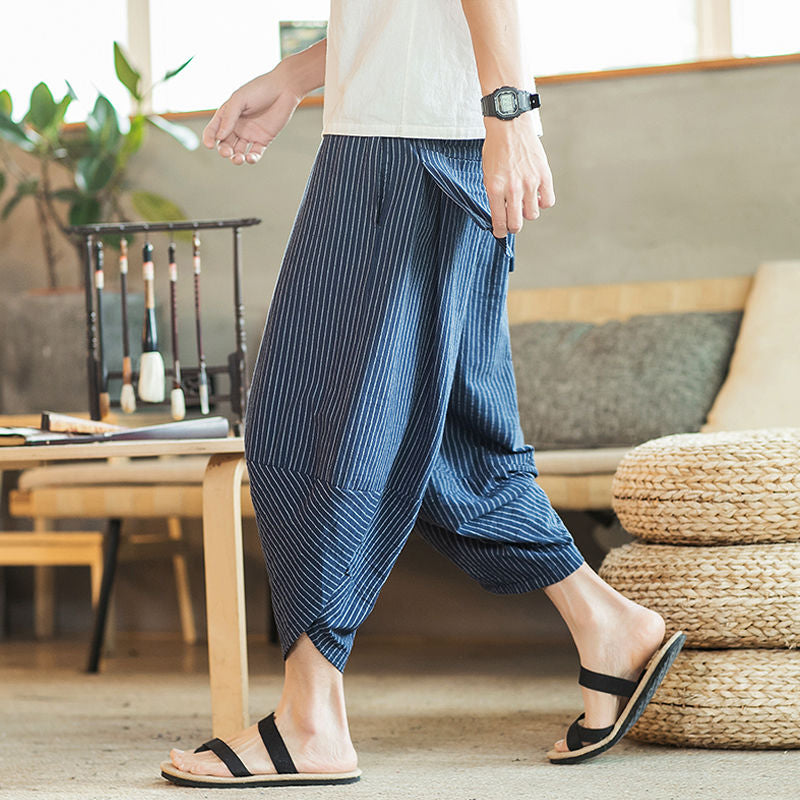 new linen summer loose Middle trousers men's harem pants