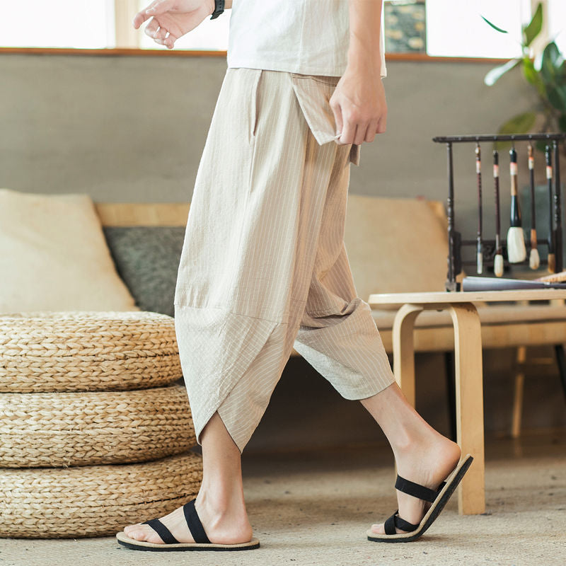 new linen summer loose Middle trousers men's harem pants
