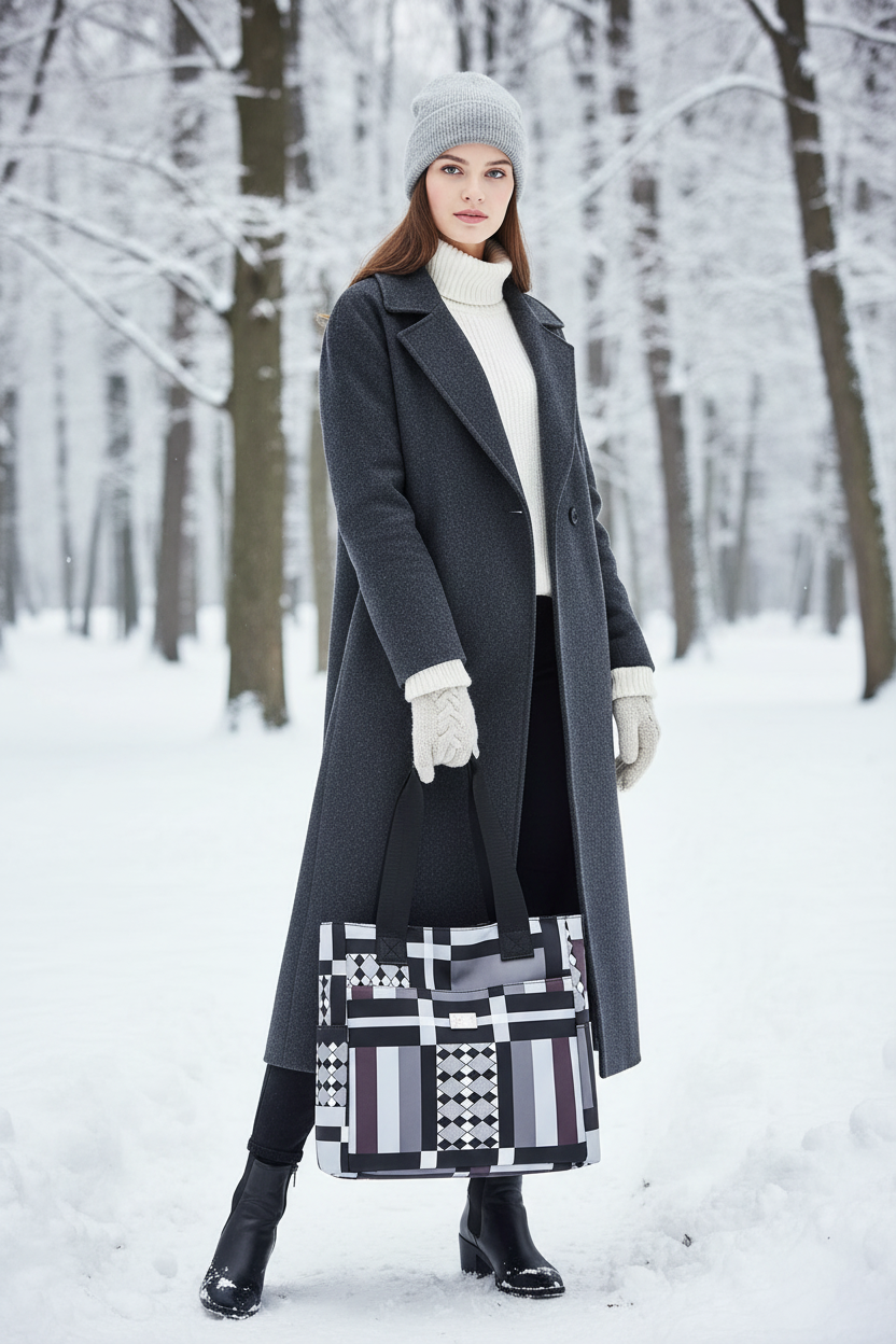 Geometric Pattern nylon Tote Bag - Modern Design Shoulder Bag