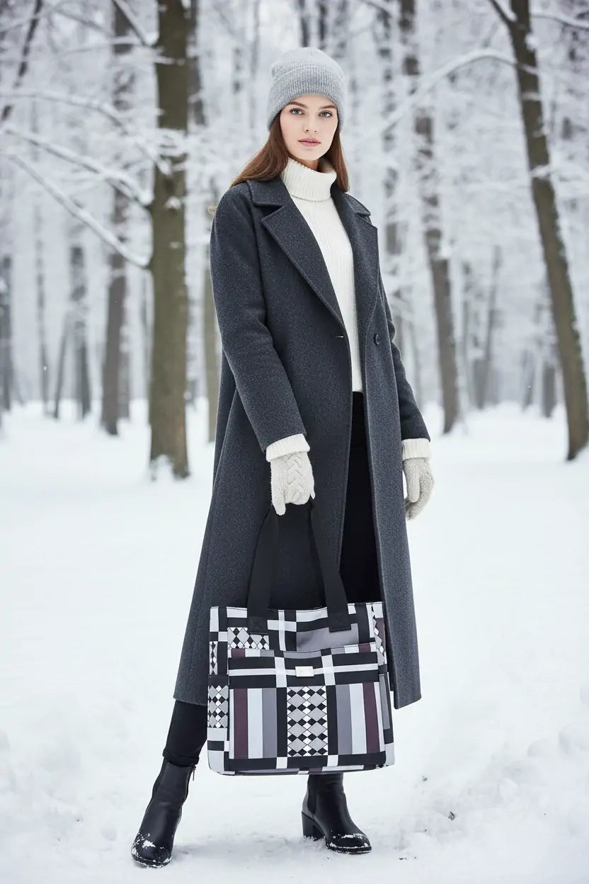 Geometric Pattern Nylon Tote Bag - Modern Design Shoulder Bag