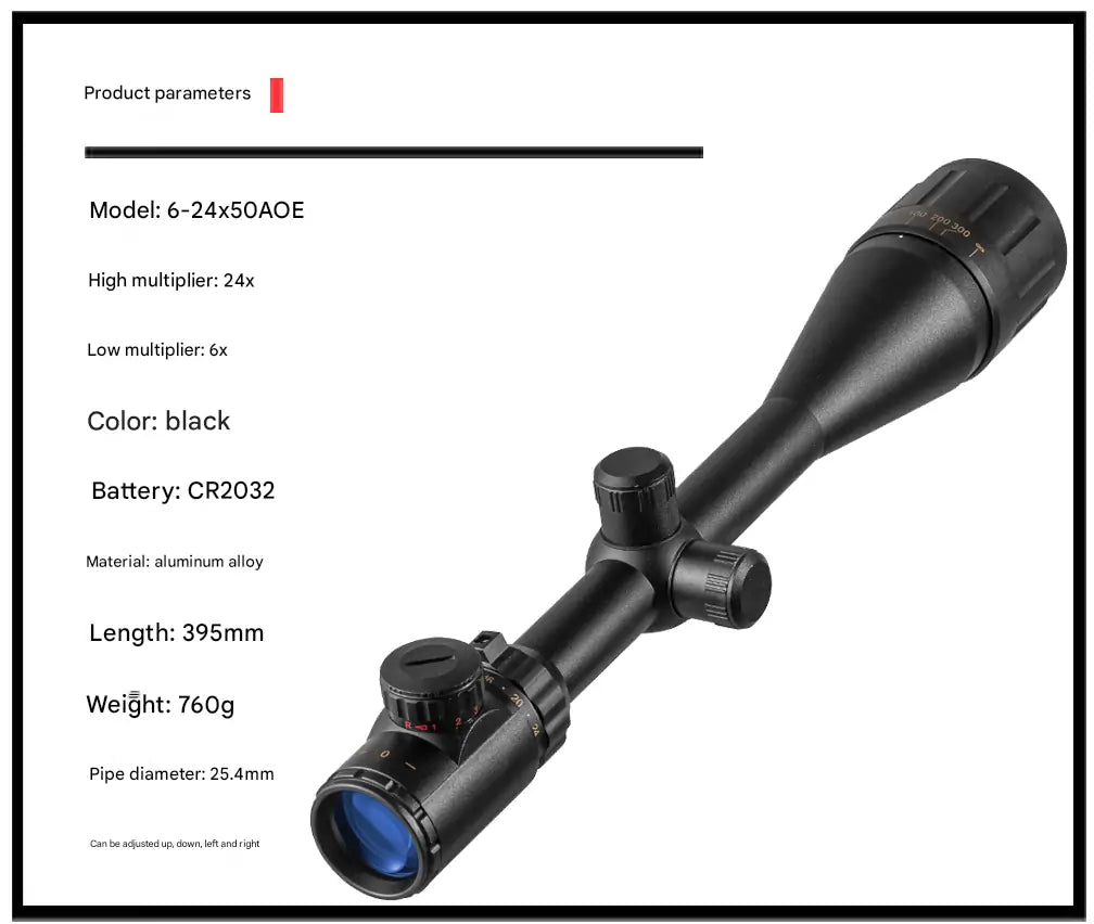 6-24X50AOE Tactical Rifle Scope - HD Optical Shockproof Scope with Red/Green Illuminated Reticle