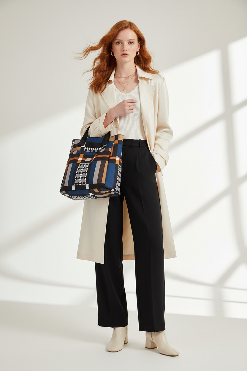 Geometric Pattern nylon Tote Bag - Modern Design Shoulder Bag