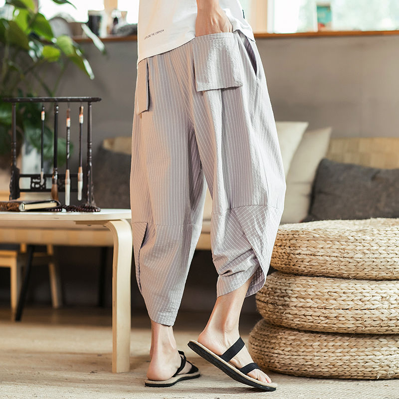 new linen summer loose Middle trousers men's harem pants