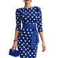 Women's Elegant Polka Dot Bodycon Midi Dress | Cross-Tie Slim Fit Party Dress