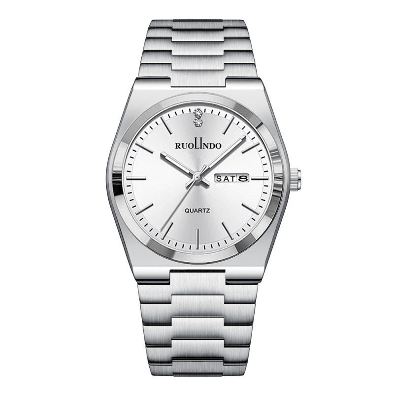Men's Ultra-Thin Quartz Watch - Stainless Steel Butterfly Clasp, Calendar & Weekday Display