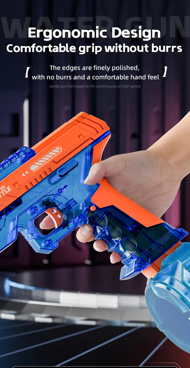 Electric Water Battle Gun – Auto Squirt Pistol with LED Light & 500ml Drum Tank