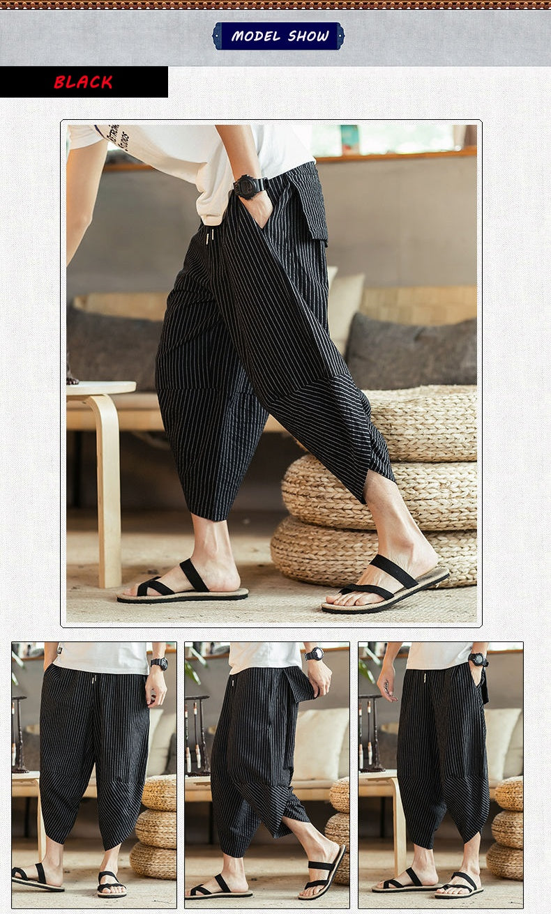 new linen summer loose Middle trousers men's harem pants
