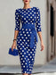 Women's Elegant Polka Dot Bodycon Midi Dress | Cross-Tie Slim Fit Party Dress