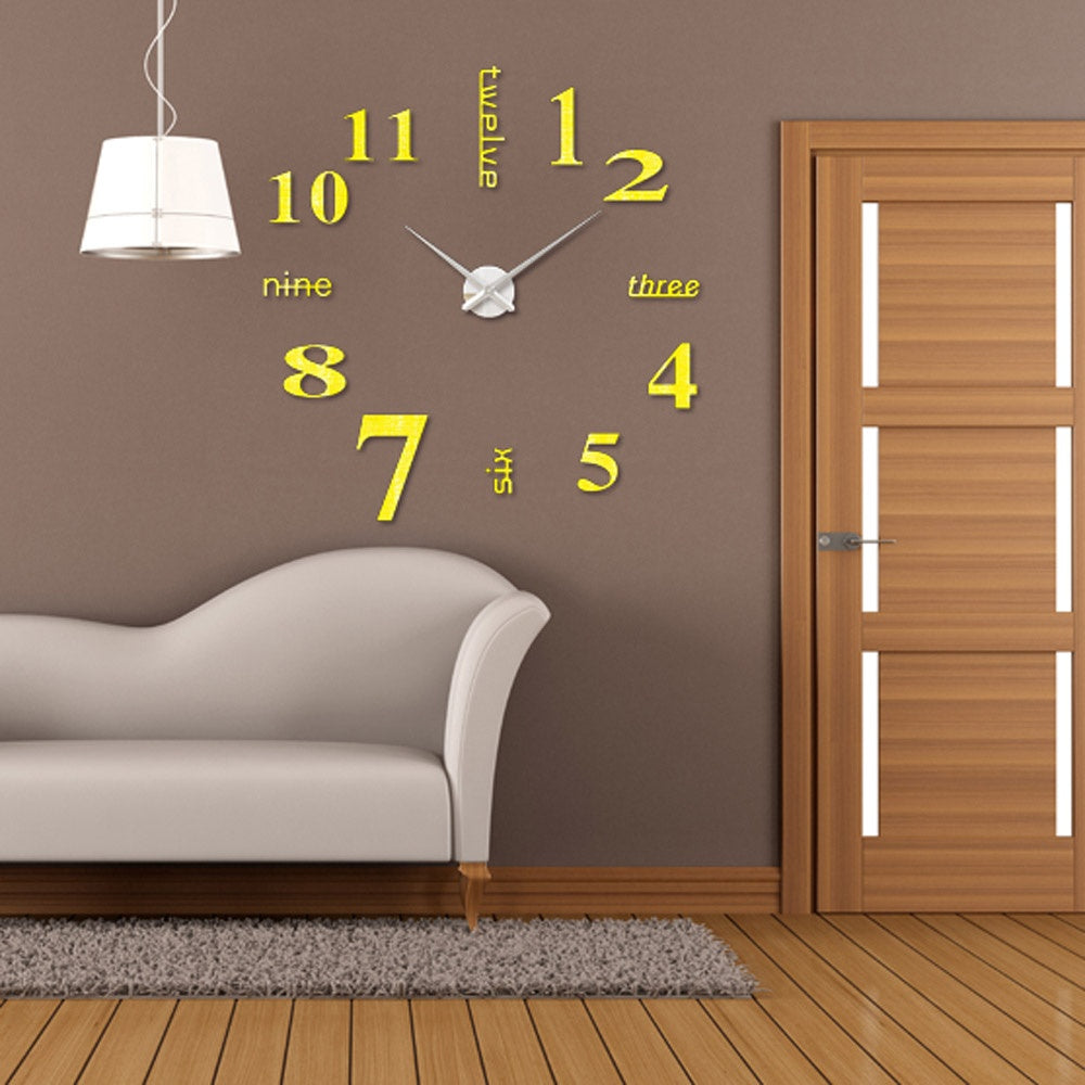 3D DIY Giant Wall Clock – Modern Quartz Mirror Sticker Living Room Decor