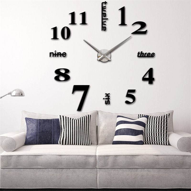 3D DIY Giant Wall Clock – Modern Quartz Mirror Sticker Living Room Decor