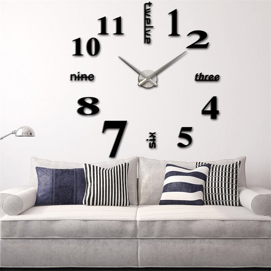 3D DIY Giant Wall Clock – Modern Quartz Mirror Sticker Living Room Decor
