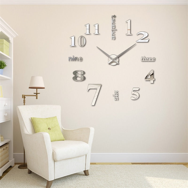 3D DIY Giant Wall Clock – Modern Quartz Mirror Sticker Living Room Decor