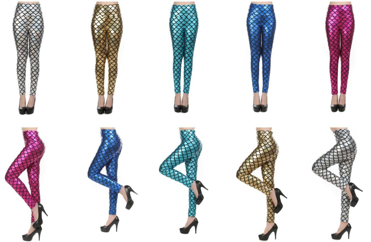 Women's Candy Color High-Waist Faux Leather Mermaid Leggings – Sexy Shiny Pants