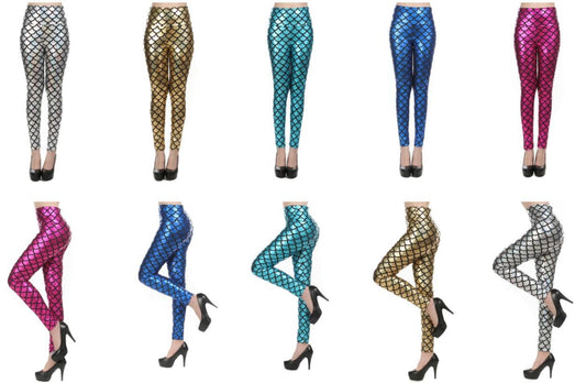 Women's Candy Color High-Waist Faux Leather Mermaid Leggings – Sexy Shiny Pants