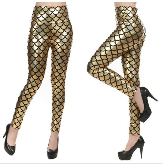 Women's Candy Color High-Waist Faux Leather Mermaid Leggings – Sexy Shiny Pants