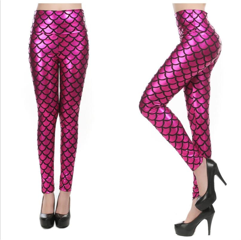 Women's Candy Color High-Waist Faux Leather Mermaid Leggings – Sexy Shiny Pants